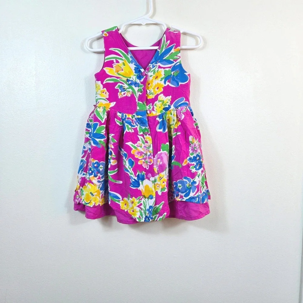Ralph Lauren Baby Girl Pink Floral Classic Lined‎ Sleeveless A-Line Dress 18Mo